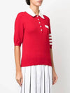 Cotton Hector Pointelle 4-Bar Polo Shirt Red - THOM BROWNE - BALAAN 5