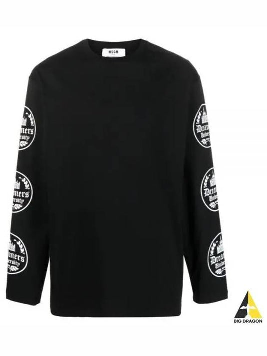 College Print Cotton Long Sleeve T-Shirt Black - MSGM - BALAAN 2