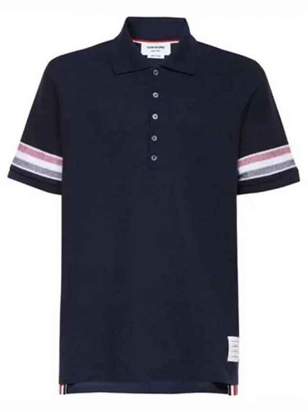 Men's RWB Stripe Cotton Polo Shirt Navy - THOM BROWNE - BALAAN 2