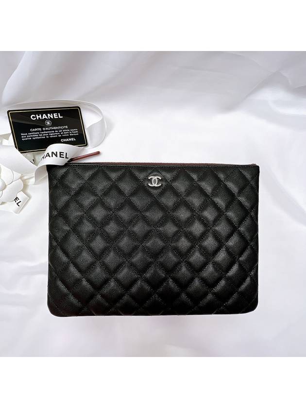 Medium Classic Clutch Bag Caviar Leather & Silver Black - CHANEL - BALAAN 11