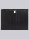 Three Stripes Tab Pebble Grain Leather Diagonal Medium Clutch Bag Black - THOM BROWNE - BALAAN 2