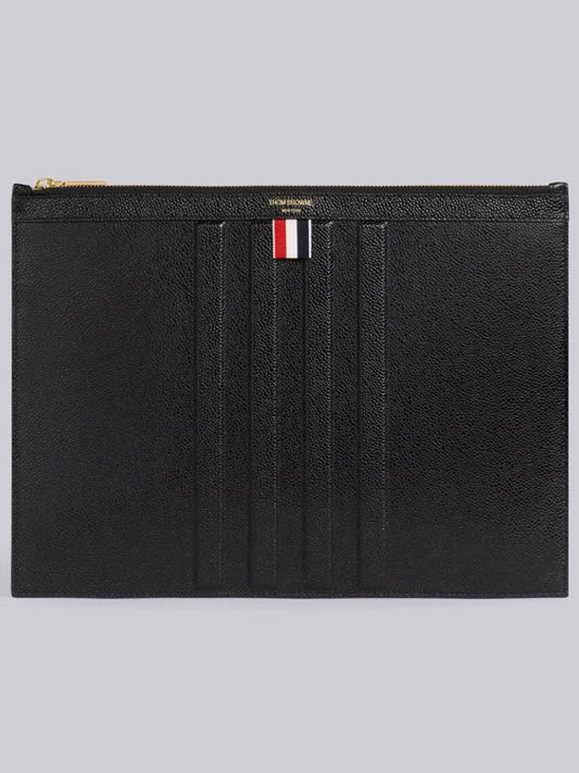 Three Stripes Tab Pebble Grain Leather Diagonal Medium Clutch Bag Black - THOM BROWNE - BALAAN 2