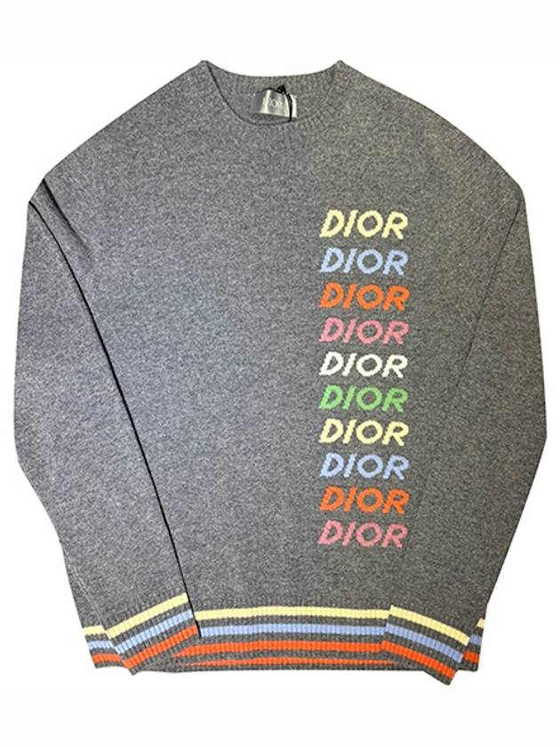 Logo Intarsia Wool Cashmere Knit Top Grey - DIOR - BALAAN 2