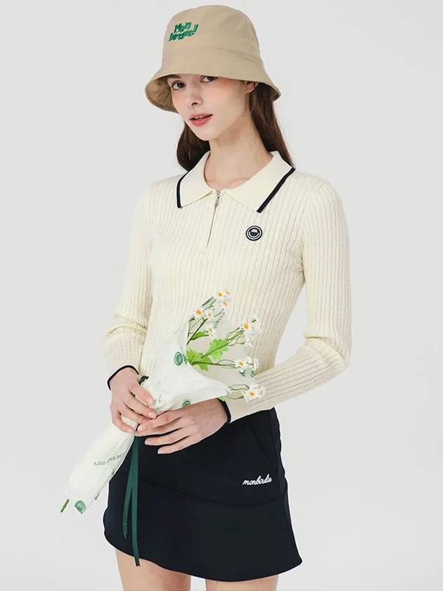 Rayon collar neck half zip-up ribbed knit IVORY - MONBIRDIE GOLF - BALAAN 3