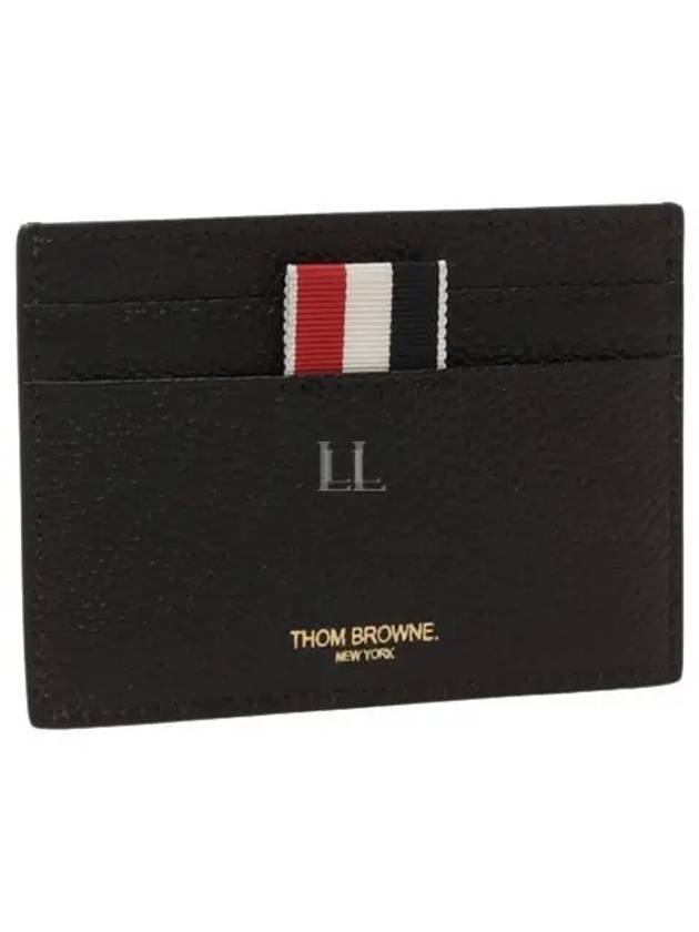 Pebble Grain Leather Stripe Single Card Wallet Black - THOM BROWNE - BALAAN 2