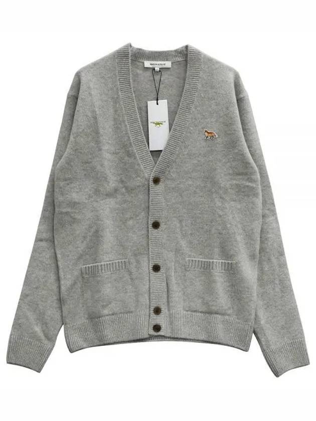 Baby Fox Patch V-neck Cardigan Light Grey - MAISON KITSUNE - BALAAN 2