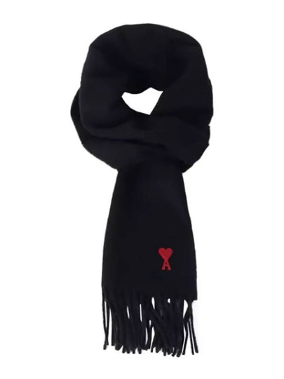 Small Heart Logo Wool Scarf Black - AMI - BALAAN 2