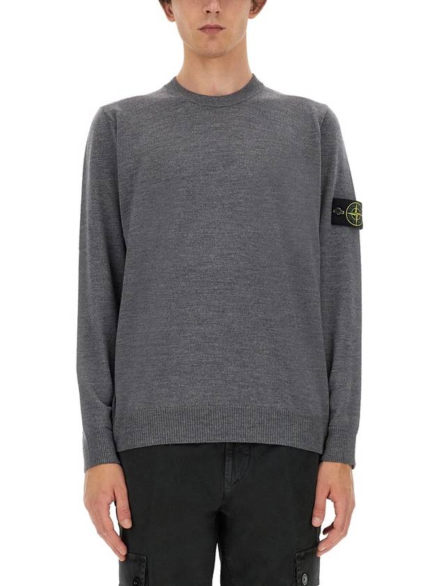 Logo Patch Crewneck Virgin Wool Knit Top Grey - STONE ISLAND - BALAAN 4