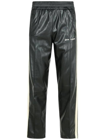 Palm Angels 'Track Leather' Black Polyester Blend Pants - PALM ANGELS - BALAAN 1