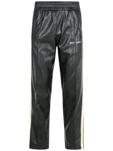 Palm Angels 'Track Leather' Black Polyester Blend Pants - PALM ANGELS - BALAAN 1