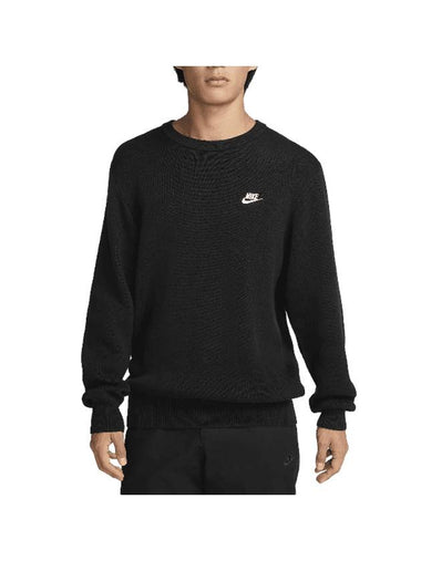 Club Crewneck Knit Top Black - NIKE - BALAAN 1