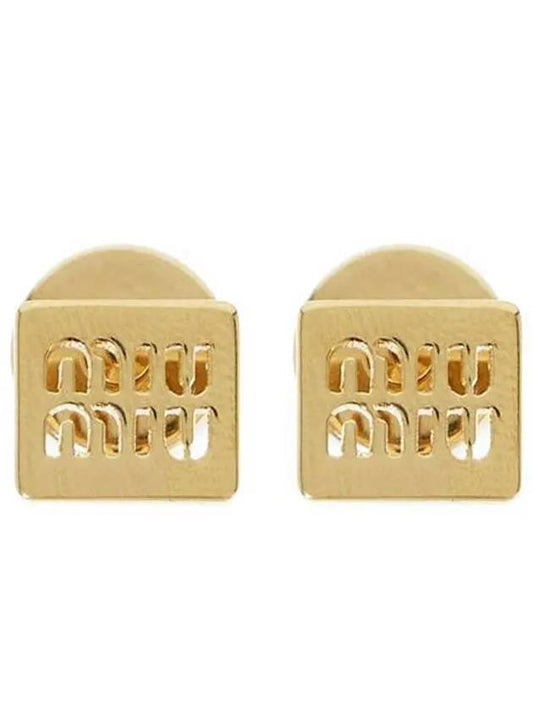 Logo Square Metal Earrings Gold - MIU MIU - BALAAN 2