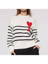 Striped Big Heart Logo Knit Top White - AMI - BALAAN 5