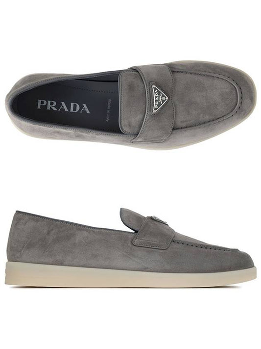 Triangle Logo Suede Loafers Grey - PRADA - BALAAN 2