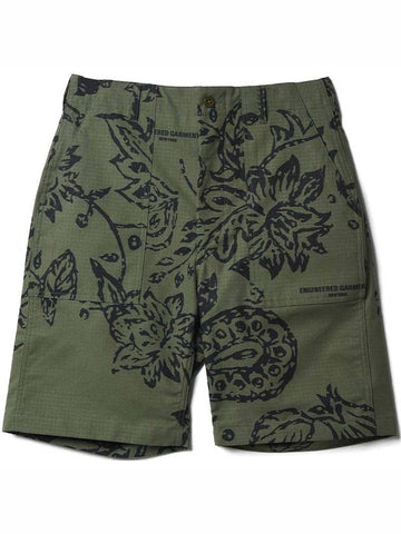 Fertig Shorts Olive Floral Print Ripstop - ENGINEERED GARMENTS - BALAAN 1