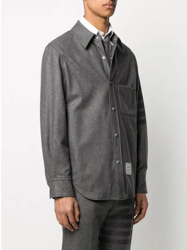 Snap Front Cashmere Wool Shirt Jacket Grey - THOM BROWNE - BALAAN 4