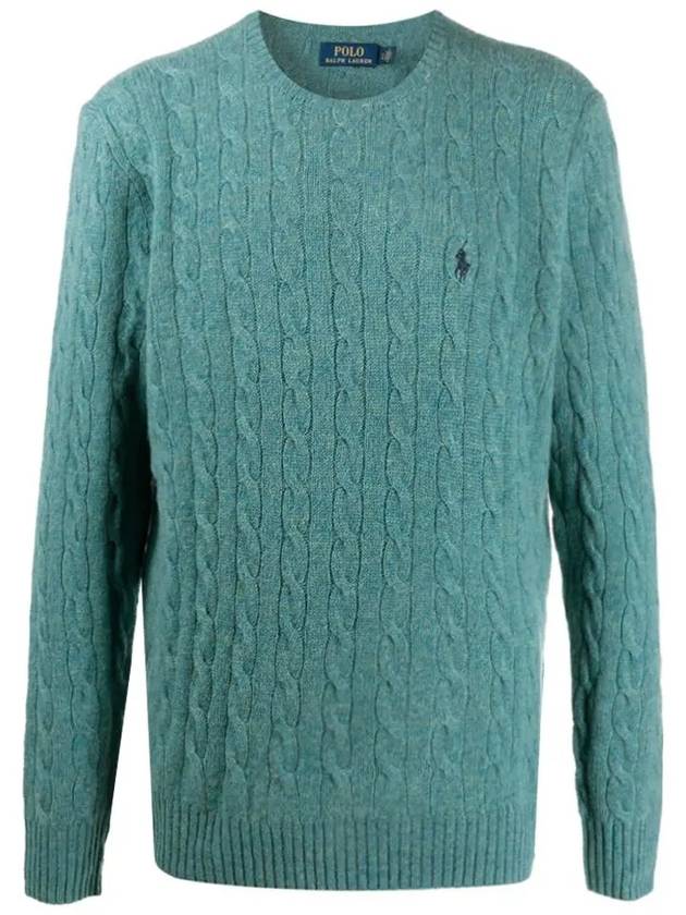 Men's Pony Embroidery Cable Classic Knit Top Green - POLO RALPH LAUREN - BALAAN.