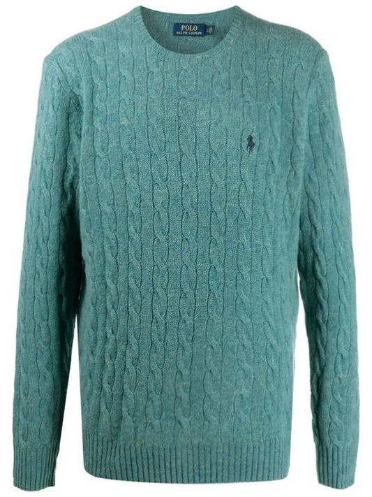 Men's Pony Embroidery Cable Classic Knit Top Green - POLO RALPH LAUREN - BALAAN.