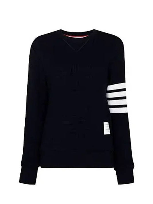 4-Bar Striped Waffle Wool Cashmere Pullover Knit Top Navy - THOM BROWNE - BALAAN 2