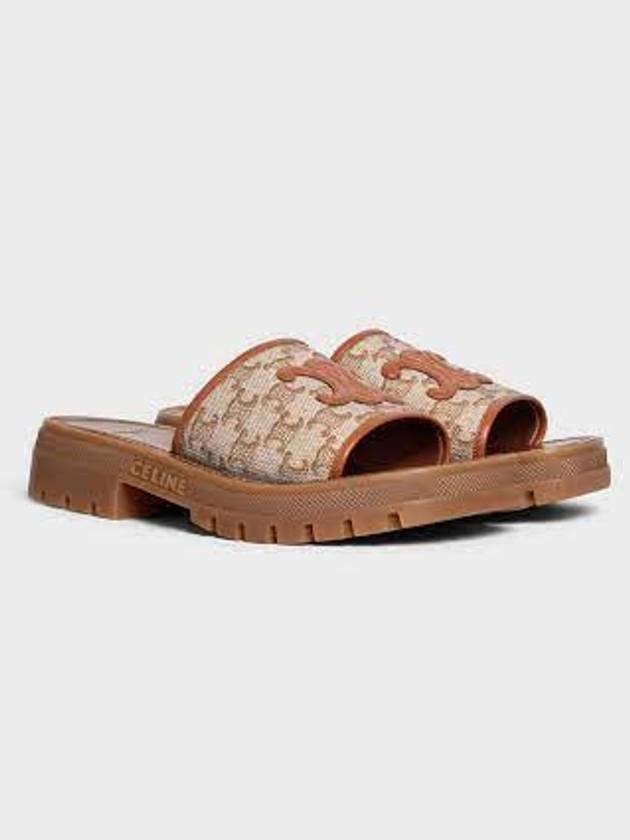 Clea Triomphe Canvas Calfskin Slipper Brown Beige - CELINE - BALAAN 4