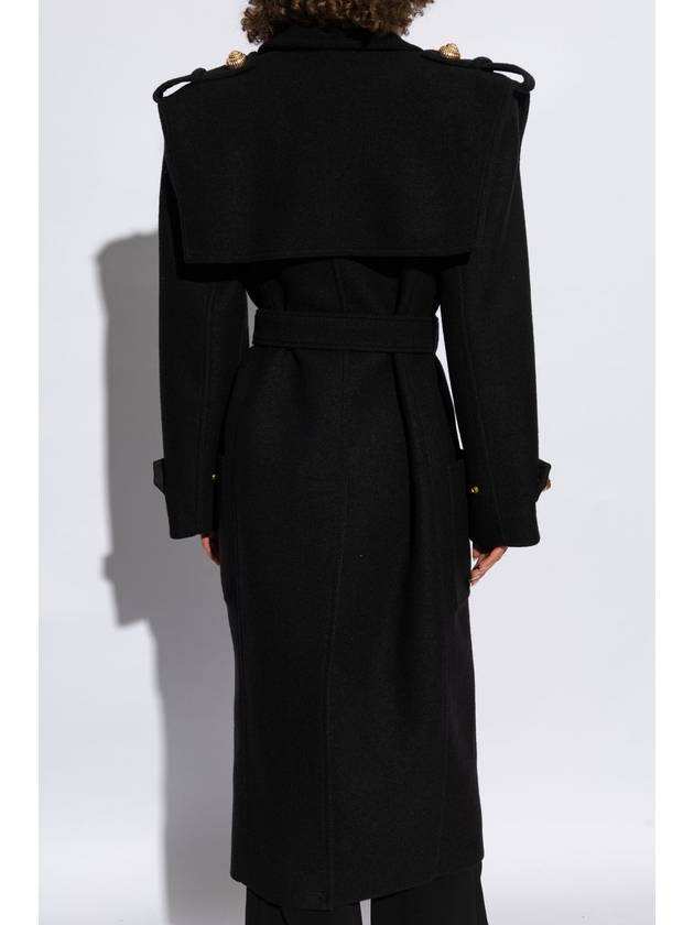 Balmain Coat With Waist Belt, Women's, Black - BALMAIN - BALAAN 4