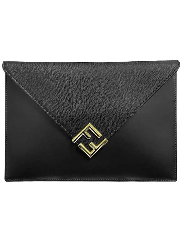 FF Gold Logo Large Pouch Bag Black - FENDI - BALAAN 2