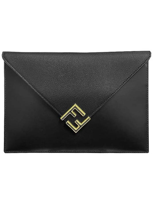 FF Gold Logo Large Pouch Bag Black - FENDI - BALAAN 2