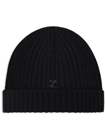 Logo Patch Ribbed Beanie Black - COURREGES - BALAAN 1