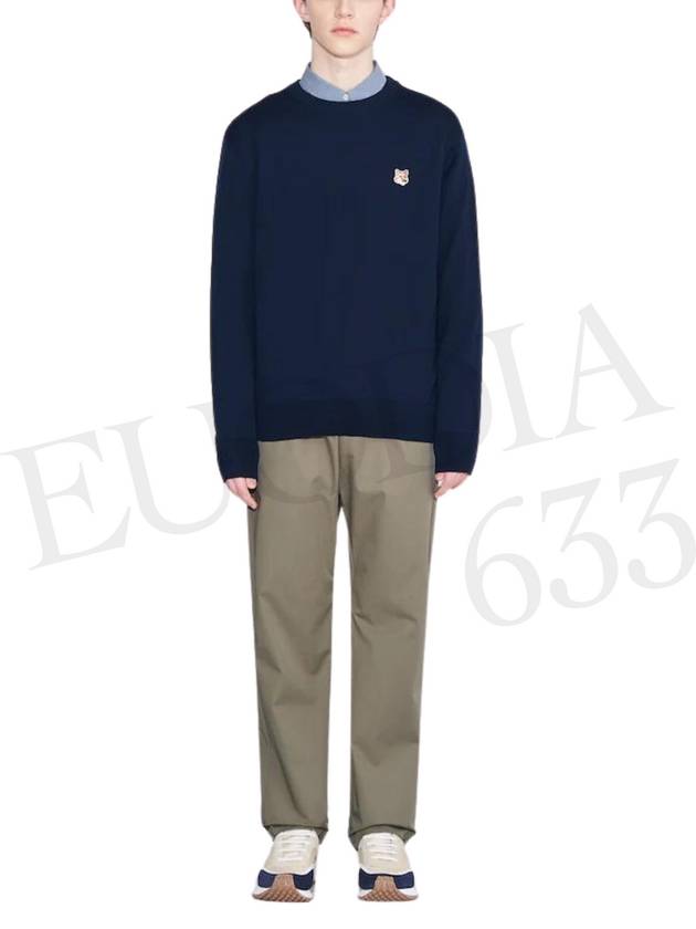 Fox Head Patch Regular Round Neck Pullover Knit Top Navy - MAISON KITSUNE - BALAAN 7