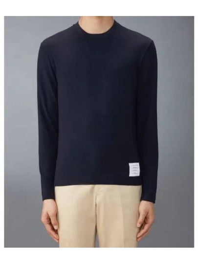 4 Bar Jersey Stretch Wool Knit Top Navy - THOM BROWNE - BALAAN 2