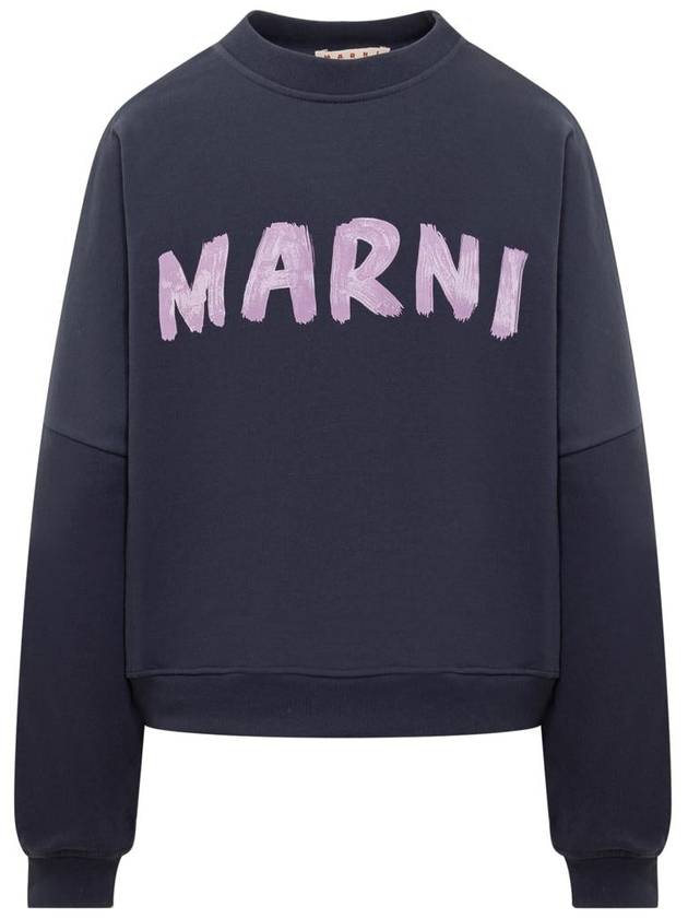 Logo Print Cotton Sweatshirt Blue - MARNI - BALAAN 2