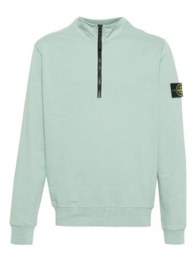 Logo Badge Half Zipper Cotton Fleece Knit Top Light Green - STONE ISLAND - BALAAN 2