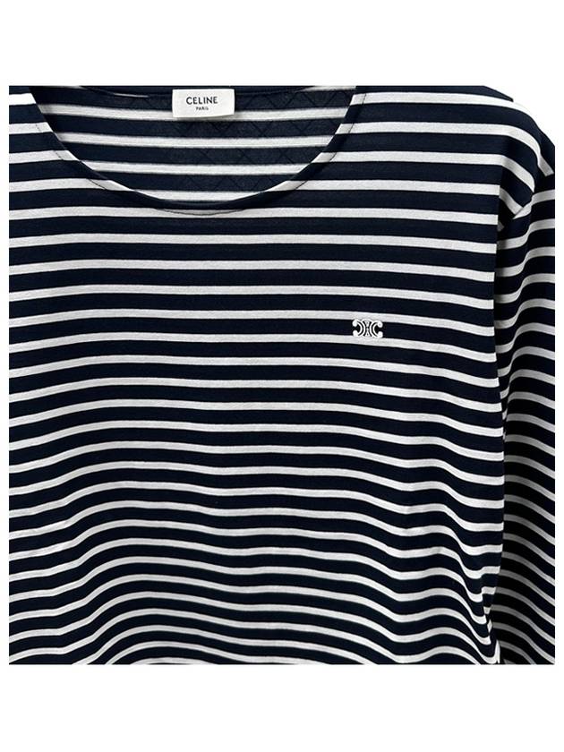 Triomphe Striped Cotton Jersey Long Sleeve T-Shirt White Navy - CELINE - BALAAN 6