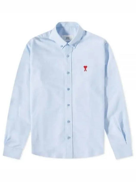 Heart Logo Oxford Button Down Long Sleeve Shirt Sky Blue - AMI - BALAAN 2