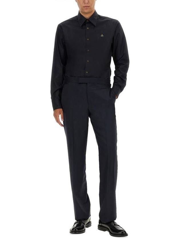 Men's Embroidered ORB Long Sleeve Shirt Black - VIVIENNE WESTWOOD - BALAAN 3