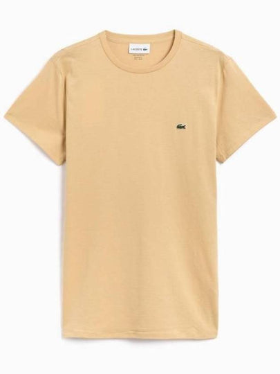 Crew Neck Pima Cotton Jersey Short Sleeve T-Shirt Beige - LACOSTE - BALAAN 2