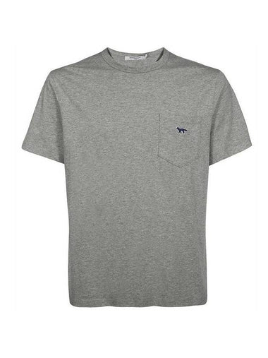 Navy Fox Patch Classic Pocket Short Sleeve T-Shirt Grey Melange - MAISON KITSUNE - BALAAN 1