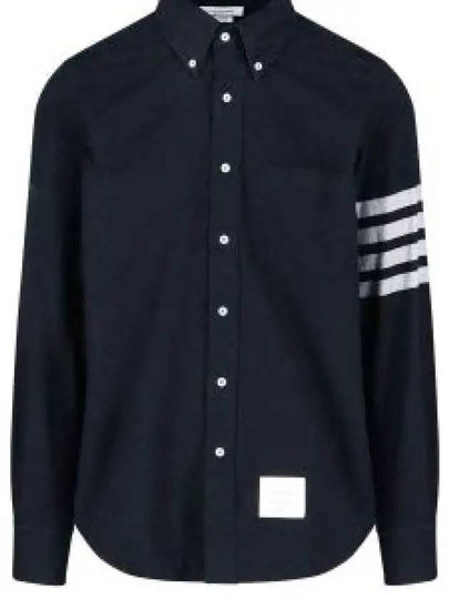 Men's Diagonal Solid Flannel Long Sleeve Shirt Navy - THOM BROWNE - BALAAN 2