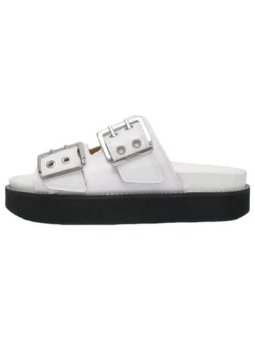 Buckle Double Strap Platform Sandals White Slippers - GANNI - BALAAN 1