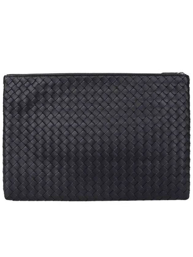 Intrecciato Document Leather Clutch Bag Black - BOTTEGA VENETA - BALAAN 1