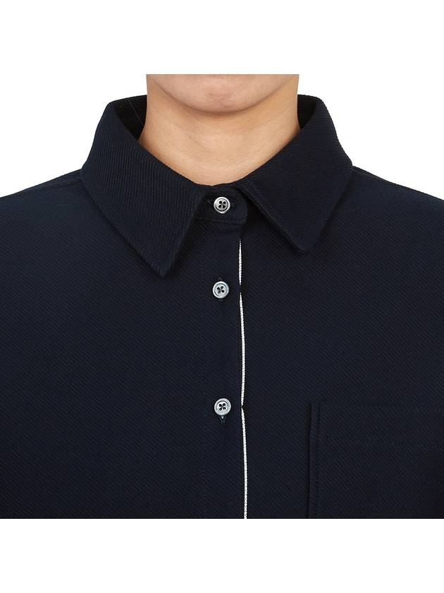 Double Face Tech Twill 4 Bar Oversized Shirt Navy - THOM BROWNE - BALAAN 10