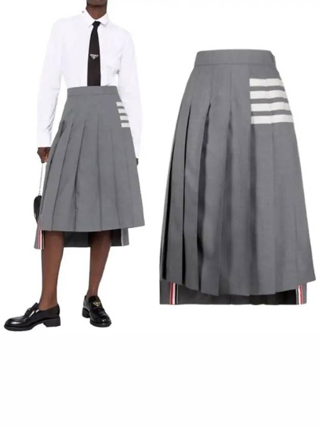 4 Bar Logo Plain Weave Wool Pleated Skirt Grey - THOM BROWNE - BALAAN 2