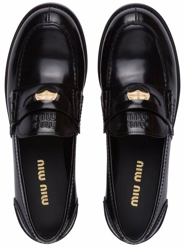 Brushed Leather Penny Loafers Black - MIU MIU - BALAAN 6