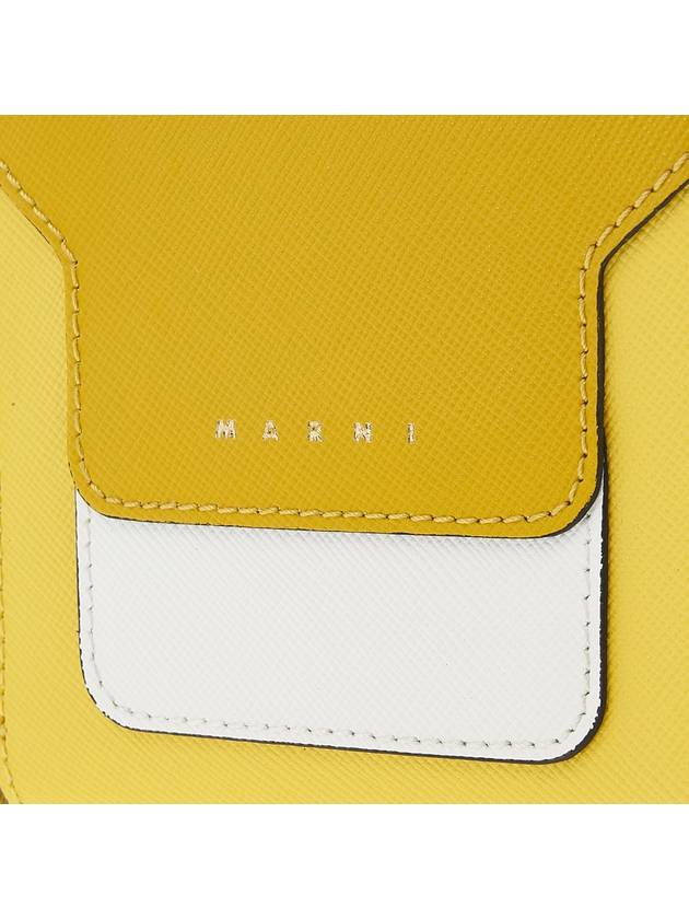 Logo Printed Round Zip Leather Half Wallet Yellow - MARNI - BALAAN 7