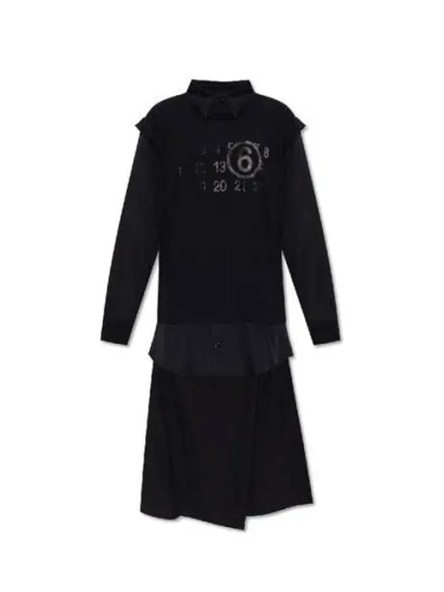 Women's 6 Numbering Logo Overlayered Shirt Long Dress Black - MAISON MARGIELA - BALAAN 2