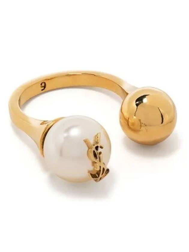 YSL Logo Pearl Ring Aging Brass Gold - SAINT LAURENT - BALAAN 2