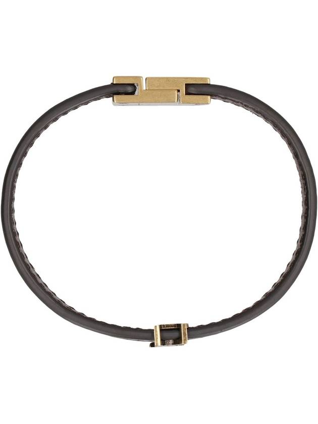 Cassandre Gold Logo Leather Bracelet Dark Chocolate - SAINT LAURENT - BALAAN 5