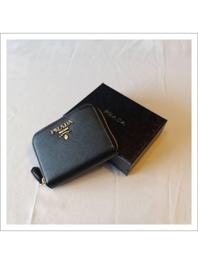 Metal Logo Saffiano Coin Card Wallet Black - PRADA - BALAAN 9