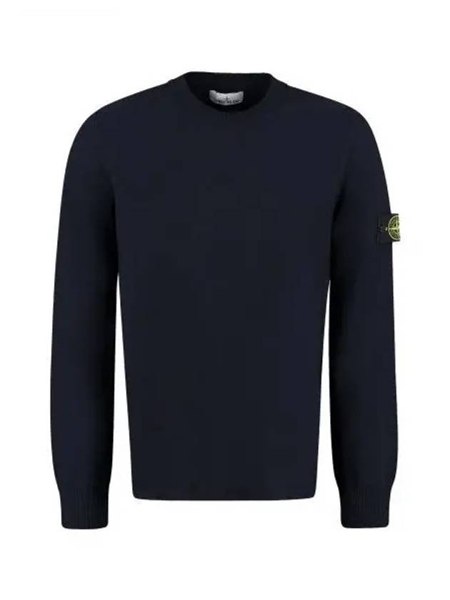 Men's Wappen Patch Crew Neck Wool Knit Top Navy - STONE ISLAND - BALAAN 2