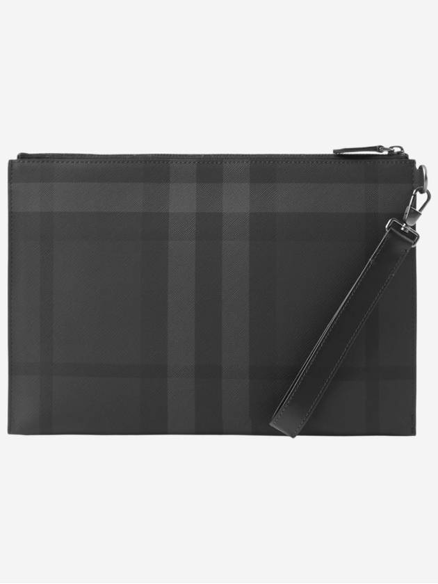 Check Large Zip Pouch Clutch Bag Charcoal - BURBERRY - BALAAN 3